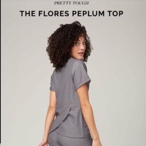 Figs Flores peplum scrub top in graphite